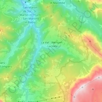 Topografische Karte La Val - Wengen - La Valle, Höhe, Relief