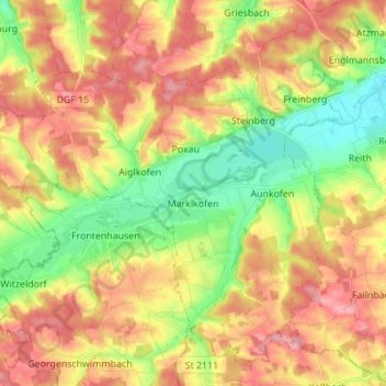 Topografische Karte Marklkofen, Höhe, Relief