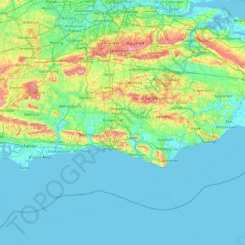 Topografische Karte Sussex, Höhe, Relief