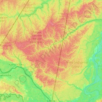 Topografische Karte Leticia, Höhe, Relief