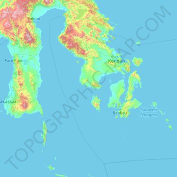 Topografische Karte Südost-Sulawesi, Höhe, Relief