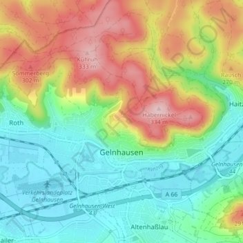 Topografische Karte Gelnhausen, Höhe, Relief