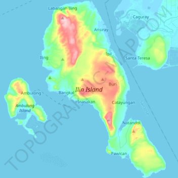 Topografische Karte Ilin Island, Höhe, Relief