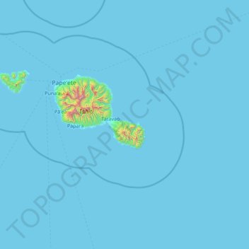 Topografische Karte Taiarapu-Est, Höhe, Relief