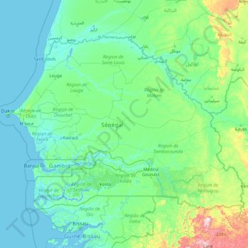 Topografische Karte Senegal, Höhe, Relief