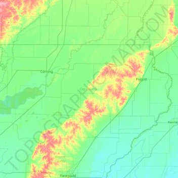 Topografische Karte Clay County, Höhe, Relief