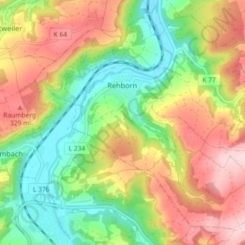 Topografische Karte Rehborn, Höhe, Relief