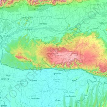 Topografische Karte Meghalaya, Höhe, Relief