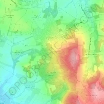 Topografische Karte Diestelbruch, Höhe, Relief