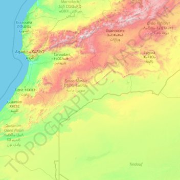 Topografische Karte Oued Drâa ⴰⵙⵉⴼ ⵏ ⴷⵔⵄⴰ واد درعة, Höhe, Relief
