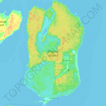 Topografische Karte Bugsuk Island, Höhe, Relief