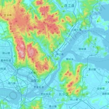 Topografische Karte 马尾区, Höhe, Relief