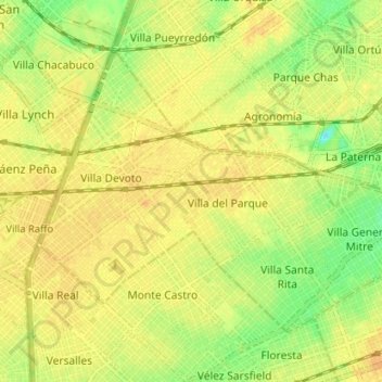 Topografische Karte Comuna 11, Höhe, Relief