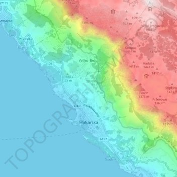 Topografische Karte Makarska, Höhe, Relief