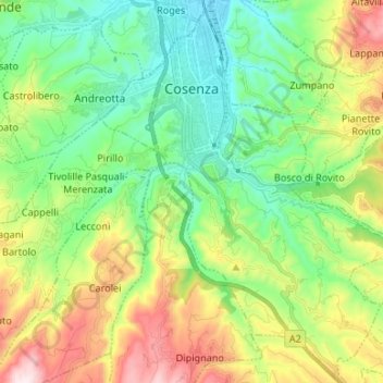Topografische Karte Cosenza, Höhe, Relief