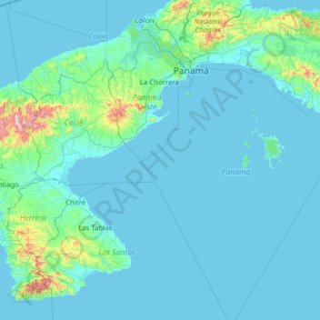 Topografische Karte Gulf of Panama, Höhe, Relief