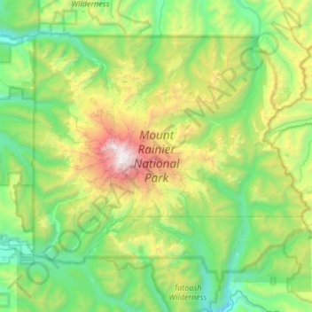 Topografische Karte Mount Rainier National Park, Höhe, Relief