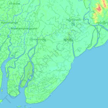 Topografische Karte Pyapon, Höhe, Relief