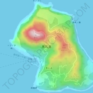 Topografische Karte 悪石島, Höhe, Relief