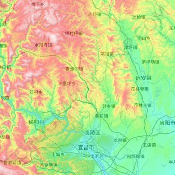 Topografische Karte 夷陵区, Höhe, Relief