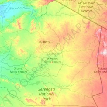 Topografische Karte Serengeti, Höhe, Relief