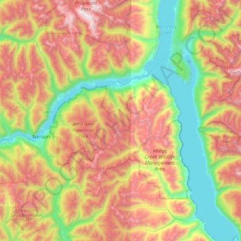 Topografische Karte Area E (Balfour/Cottonwood Lake), Höhe, Relief
