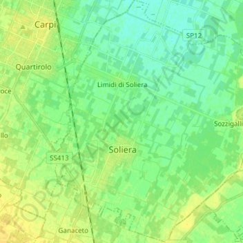 Topografische Karte Soliera, Höhe, Relief