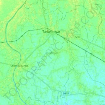 Topografische Karte Tarakeswar, Höhe, Relief