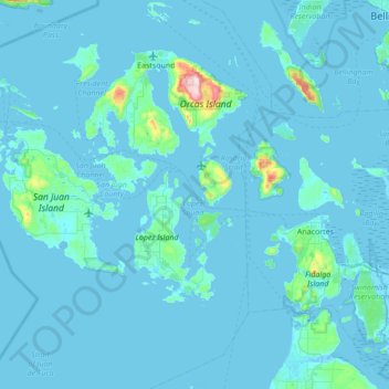Topografische Karte Padilla Bay National Estuarine Research Reserve, Höhe, Relief
