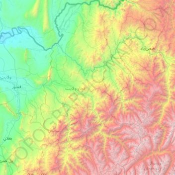 Topografische Karte Takhar, Höhe, Relief
