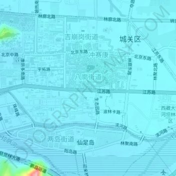Topografische Karte 八廓街道, Höhe, Relief