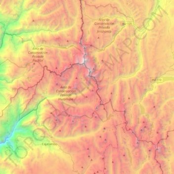 Topografische Karte Cordillera Huayhuash Reserved Zone, Höhe, Relief