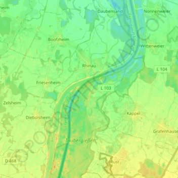 Topografische Karte Rheinau, Höhe, Relief
