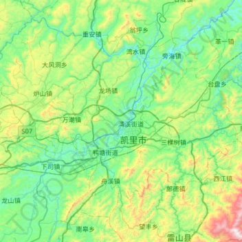 Topografische Karte 凯里市, Höhe, Relief