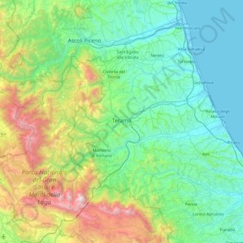 Topografische Karte Teramo, Höhe, Relief