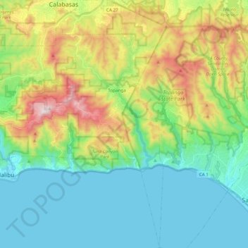 Topografische Karte Topanga, Höhe, Relief