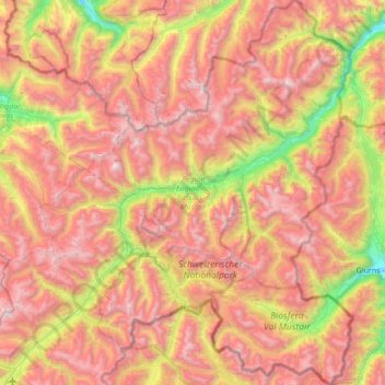 Topografische Karte Region Engiadina Bassa/Val Müstair, Höhe, Relief