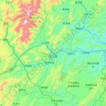 Topografische Karte 江口县, Höhe, Relief
