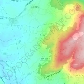 Topografische Karte Airó, Höhe, Relief