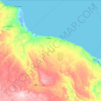 Topografische Karte Sirte, Höhe, Relief