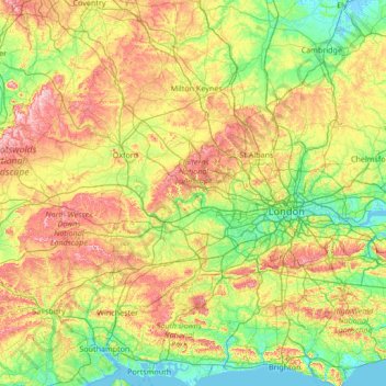 Topografische Karte River Thames, Höhe, Relief