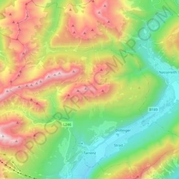 Topografische Karte Tarrenz, Höhe, Relief