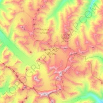 Topografische Karte Bara Shigri Glacier, Höhe, Relief