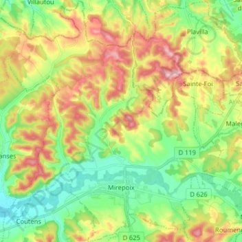 Topografische Karte Mirepoix, Höhe, Relief