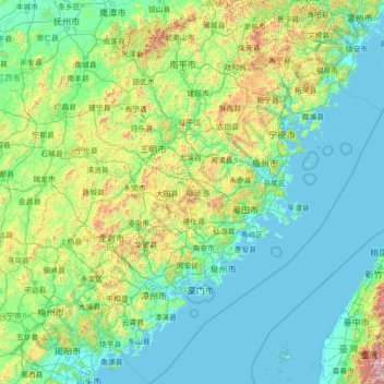 Topografische Karte Fujian, Höhe, Relief