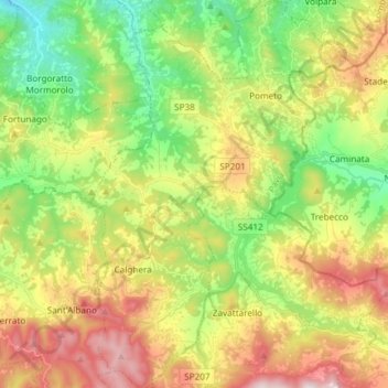 Topografische Karte Colli Verdi, Höhe, Relief