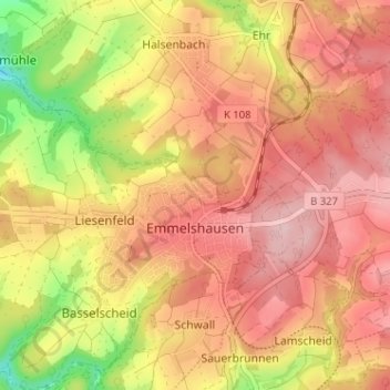 Topografische Karte Emmelshausen, Höhe, Relief