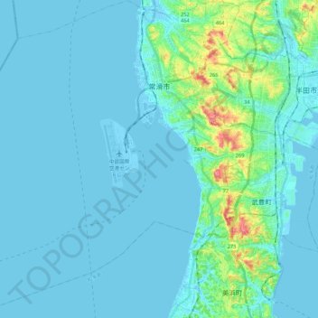 Topografische Karte Tokoname, Höhe, Relief