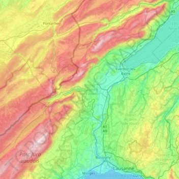 Topografische Karte District du Jura-Nord vaudois, Höhe, Relief