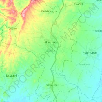 Topografische Karte Baranoa, Höhe, Relief